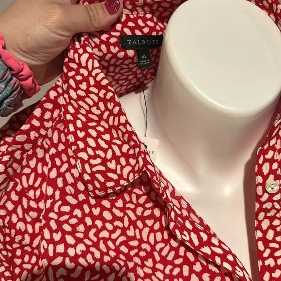 Talbots Red and White Short-Sleeve Printed Midi Shirt Dress - Picture 6 of 8